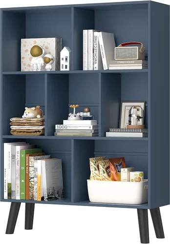 Miniatura 20 de YAHARBO Estantería de 2 cubos, soporte para tocadiscos negro con almacenamiento de vinilo de hasta 100 álbumes, estante horizontal para libros