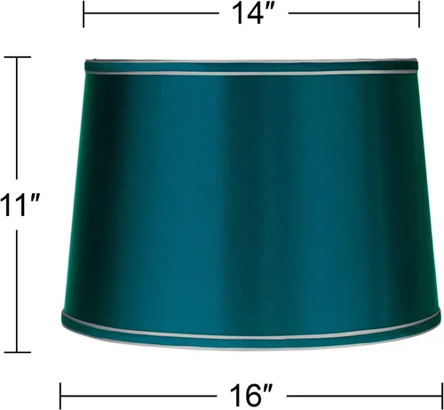 Miniatura 4 de Sydnee - Pantalla de lámpara de tambor grande de satén azul verdoso de 14" superior x 16" inferior x 11" de alto (Spider) de repuesto con arpa