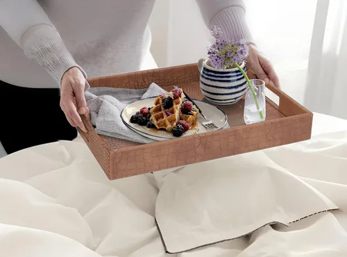 Miniatura 5 de HofferRuffer Bandeja rectangular de servir con asas con agujeros para mesa de café, desayuno, té, comida, bandeja de servicio para mostrador