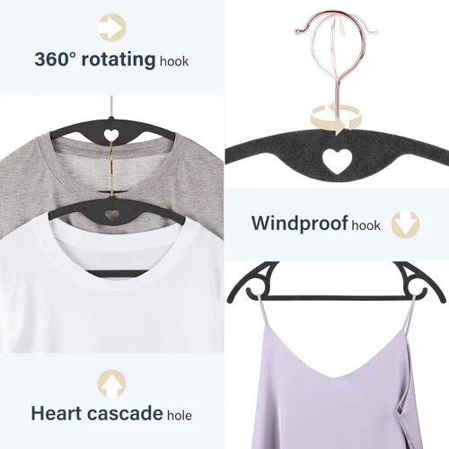 Miniatura 5 de Perchas de terciopelo para ropa, paquete de 30 unidades sin protuberancias ultrafinas que ahorran espacio, gancho giratorio de 360 grados resistente
