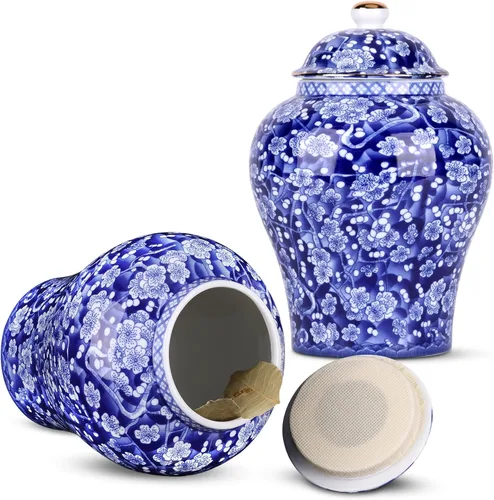 Miniatura 14 de XINGYAN Chinoiserie - Juego de 3 tarros de jengibre, porcelana china azul y blanca, tarro de almacenamiento decorativo para el hogar con tapa