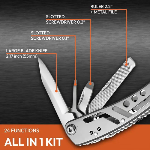 Miniatura 3 de Alicates multiherramientas 26 en 1 con funda de nailon, multiherramienta profesional para supervivencia, campamento y caza, regalos para hombres