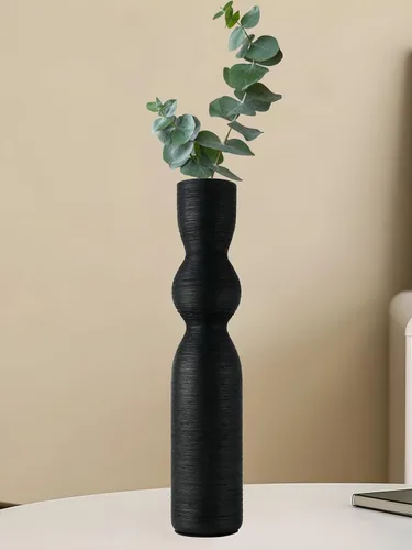Jarrón Alto Negro de 15 Pulgadas de Alto, Jarrones Delgados, Jarrón de Flores de Cerámica Hecho a Mano, Decoración de Estilo Moderno Minimalista