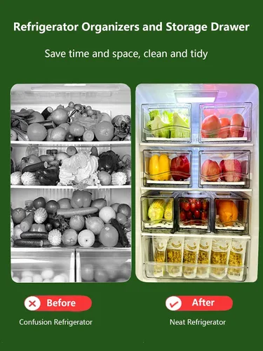 Miniatura 3 de Organizadores de refrigerador y cajón de almacenamiento, contenedores apilables de almacenamiento de frutas para refrigerador, organizador