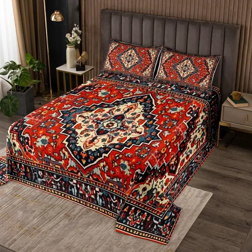 Erosebridal Juego de ropa de cama floral oriental tamaño Queen, juego de colcha de flores vintage para adolescentes y adultos, juego de edredón de