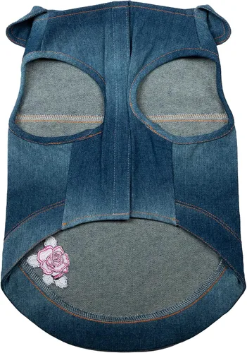 Miniatura 3 de Dolly Doggy Parton - Chaqueta de mezclilla azul con cuello para perros, ropa para perros