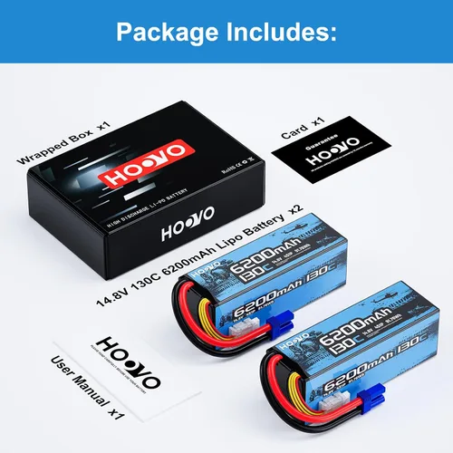 Miniatura 7 de HOOVO Batería Lipo 4S, 14.8 V, 6200 mAh, 130C, carcasa rígida para automóvil RC con enchufe EC5, compatible con escala 1/8 y 1/10 RC Vechile, Arrma