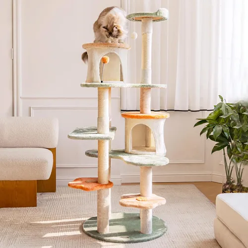 Miniatura 7 de HYABi - Árbol para gatos de 53 pulgadas con flores, casa de gatos de varios niveles con postes para rascar y juguetes, diseño fresco