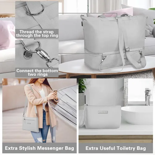 Miniatura 5 de Bolsa de viaje para mujer, Gris, Juego de bolsas de viaje con puerto de carga USB