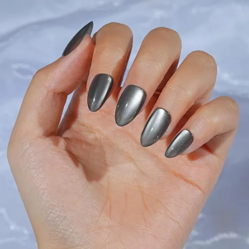 Miniatura 9 de Jofay Fashion - Uñas cortas a presión con diseño de ojo de gato, elegantes uñas cuadradas moradas, uñas postizas de gel suave, uñas postizas
