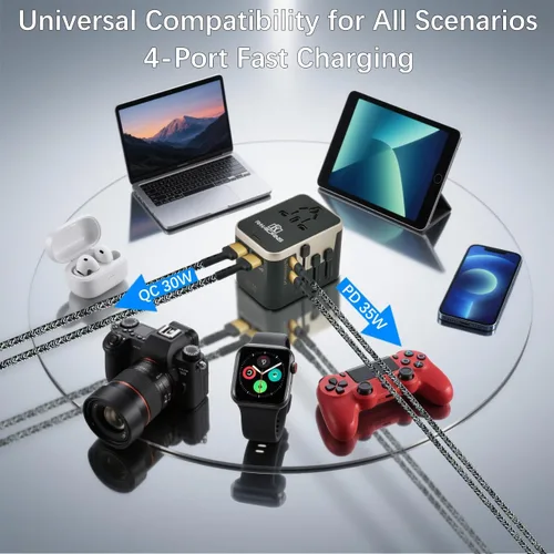 Miniatura 6 de Adaptador de viaje mundial de 35 W, adaptador de corriente internacional 4 en 1 con 2 puertos USB-C y 2 puertos USB-A, salida de CA todo en uno