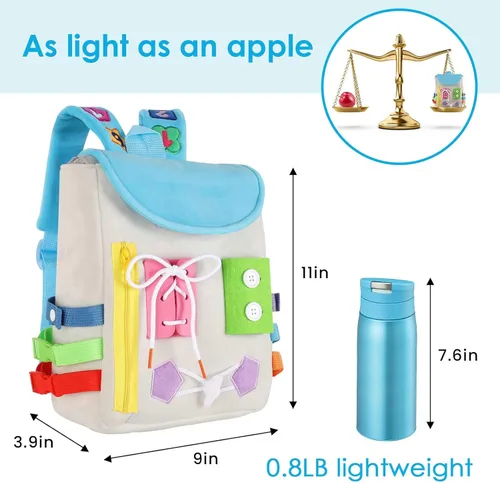 Miniatura 5 de Busy Board - Mochila para niños pequeños con hebillas y juguetes de actividades de aprendizaje, desarrolla habilidades motoras finas y habilidades