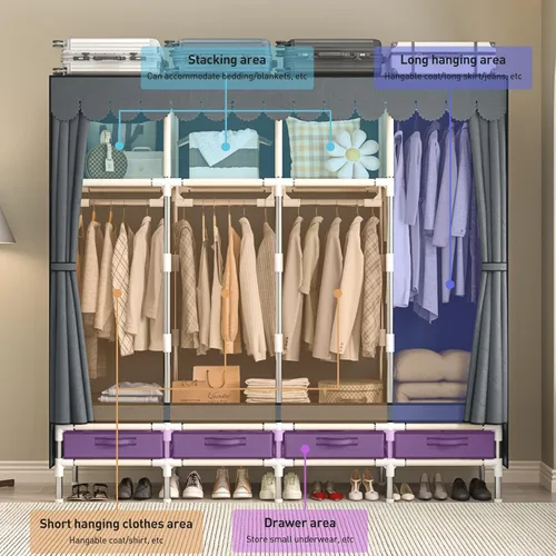 Miniatura 3 de Armario portátil con 3 cajones y 3 varillas para colgar, armario de tela para colgar ropa, funda gris, para ropa, ropa de cama, 51 pulgadas de ancho