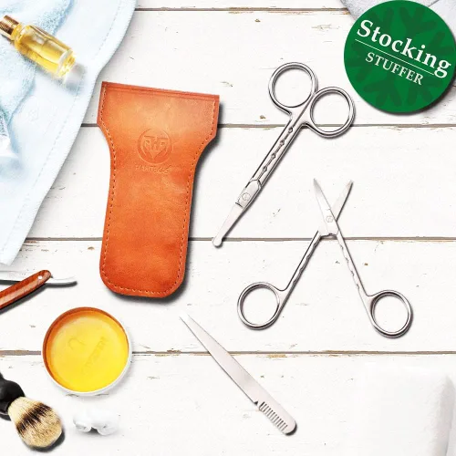 Miniatura 2 de HANTEKAS Juego de tijeras de pelo facial redondeadas curvadas profesionales de acero inoxidable para hombres, bigote, pelo de nariz, tijeras