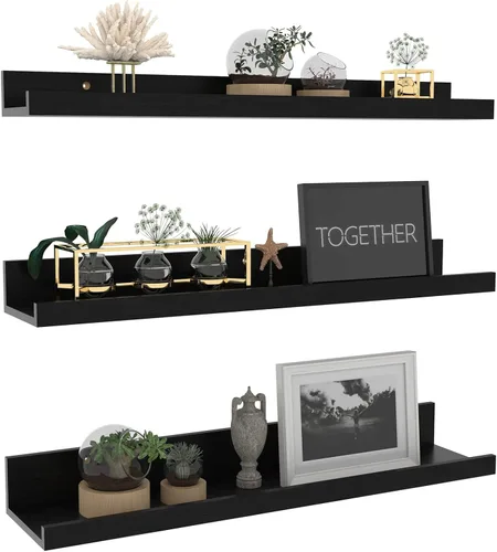 Miniatura 20 de Giftgarden Estantes flotantes de 16 pulgadas montados en la pared, estante de madera de grano de madera beige blanco cremoso para baño, dormitorio