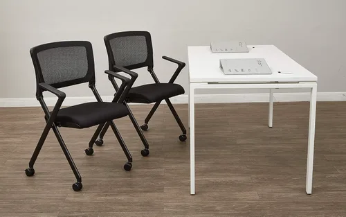 Miniatura 2 de Office Star FC Series - Juego de 2 sillas plegables con malla transpirable y asiento de tela acolchado, color negro icono con marco negro