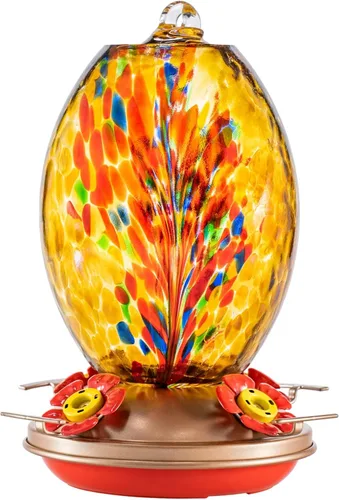 Muse Garden Comedero de vidrio para colibríes para exteriores, comedero de colibríes de vidrio soplado de 27 onzas, regalo único para mamá, mujeres,