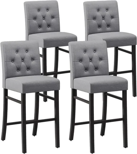 Miniatura 11 de Juego de 4 taburetes de bar de 30 pulgadas de altura de mostrador con respaldo de tela, sillas de bar modernas con altura de asiento, taburetes