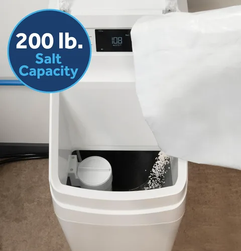 Miniatura 8 de GE Suavizador de agua inteligente con filtración integrada, 30,000 granos, reduce los minerales duros a toda la casa, WiFi integrado con alertas