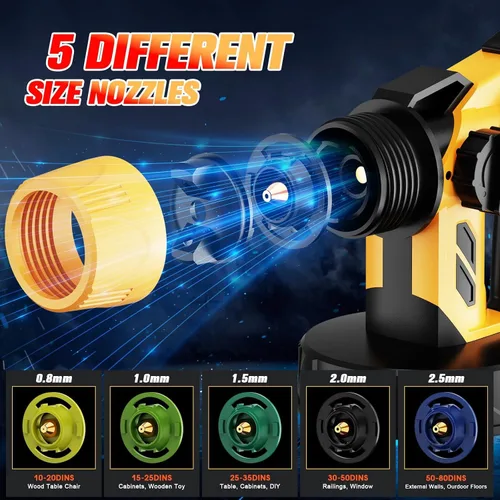 Miniatura 5 de Pistola pulverizadora de pintura inalámbrica con batería de 2 x 4000 mAh, pistola de pintura eléctrica de mano con 5 boquillas de cobre, recipientes