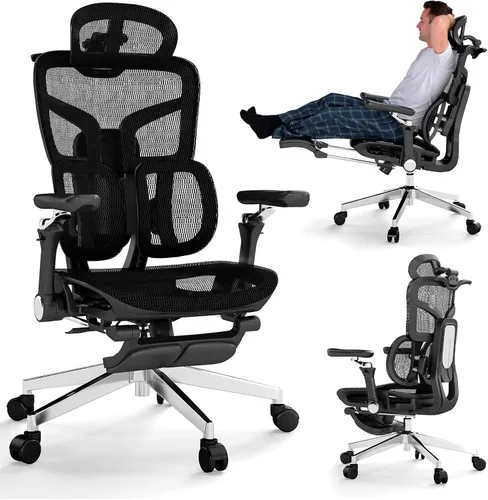 MOJAY Silla de oficina ergonómica con reposapiés, silla de escritorio grande y alta con soporte lumbar, silla de escritorio de respaldo alto para