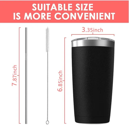 Miniatura 3 de Paquete de 6 Vasos Térmicos de Acero Inoxidable de 20 oz con Pajita y Tapa, Taza de Café de Viaje de Doble Pared con Aislamiento al Vacío, Vaso