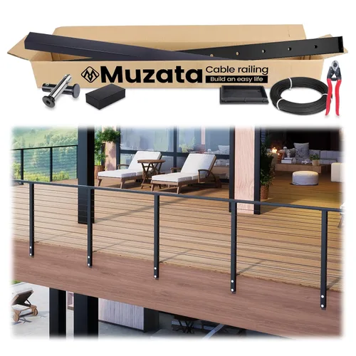 Miniatura 8 de Muzata Kit completo de barandilla de cable de montaje lateral negro de 3 pies a 6 pies 6 pies 6 pulgadas, sistema de barandilla de cable de 42
