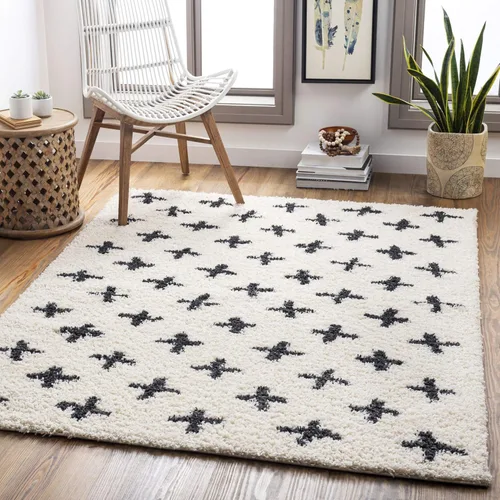 Alfombras de Área Livabliss - Alfombra Shag Suave Mora Marroquí Boho Negro Crema de 8x10 para Sala de Estar y Dormitorio - Alfombra Grande