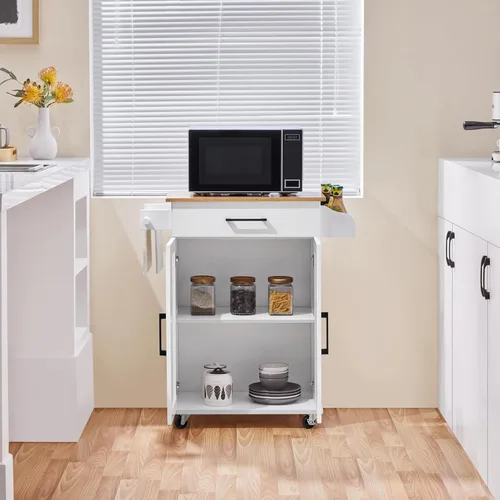 Miniatura 4 de Yaheetech Carrito de cocina con cajón, isla de cocina con ruedas con estante de almacenamiento y gabinetes, carrito de microondas para cocina