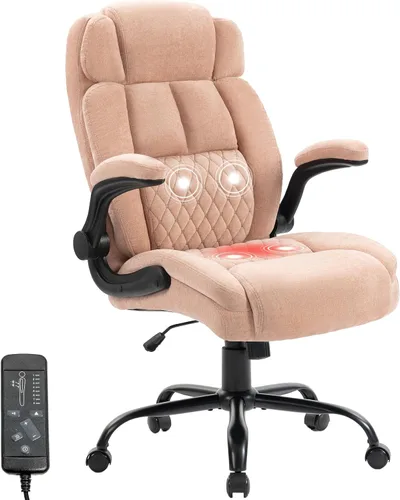 Miniatura 11 de Silla de oficina de masaje, sillas de escritorio ergonómicas mecedoras de 500 libras con 4 puntos de vibración y calor, reposabrazos abatibles Pu