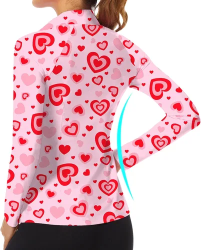 Miniatura 70 de WOWENY Camiseta deportiva de manga larga para mujer, con cremallera de un cuarto, cuello para entrenamiento, camiseta de tenis con estampado