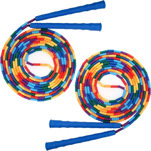 Miniatura 10 de Coolrunner Cuerda de saltar de 16 pies de largo (paquete de 2), cuerda de saltar holandesa doble, cuerda de saltar con cuentas suaves para niños