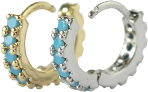 Miniatura 4 de Dainty Tiny Cutie - Aros de doble cara turquesa de 0.236 in hechos a mano, hipoalergénicos en Estados Unidos