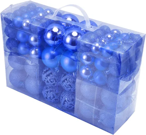 Miniatura 3 de Juego de 100 adornos de bolas de Navidad, decoraciones colgantes de temporada, bolas de Navidad de plástico inastillables, juego a granel para Azul