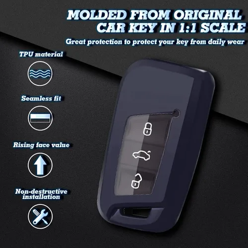 Miniatura 4 de Xotic Tech - Carcasa para llavero de TPU color morado y negro, compatible con Volkswagen Arteon Atlas Golf Alltrack Jetta Passat Tiguan Skoda Kodiaq