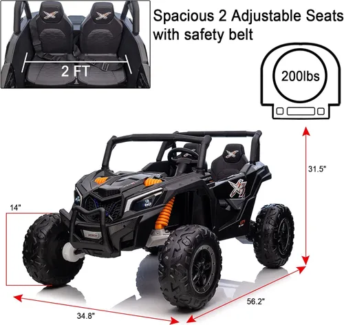Miniatura 5 de XXXL - Vehículo eléctrico UTV de 24 V y 2 plazas para niños, vehículo eléctrico con batería UTV con control remoto con motores de 4 x 100 W