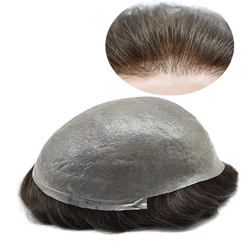 Miniatura 14 de Unidades de cabello para hombres invisibles de repuesto de poliuretano para hombre, piel ultrafina, 0.002 in, tupé atado a mano, cabello humano
