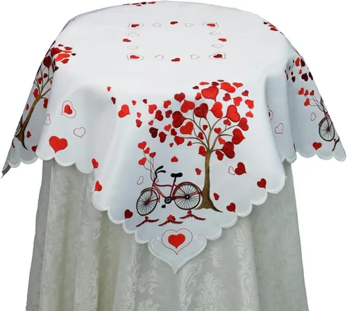 Creative Linens Camino de mesa bordado de corazones rojos, manteles para el día de San Valentín, día de la madre, boda, decoración de aniversario