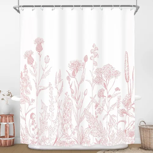 Miniatura 31 de Riyidecor - Cortina de ducha con estampado de flores silvestres para decorar un baño pequeño o una ventana, 36 pulgadas de ancho x 72 pulgadas