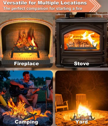 Miniatura 7 de Rejilla de chimenea resistente de 17 pulgadas, soporte pequeño de leña con 6 barras de soporte para accesorios de chimenea de interior y exterior
