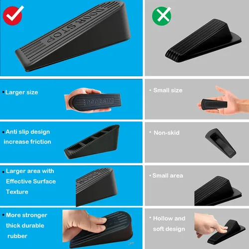 Miniatura 5 de Tope grande de goma para puerta, paquete de 2 unidades, resistente y apilable, apto para huecos de hasta 2.0 pulgadas, topes de puerta antiarañazos
