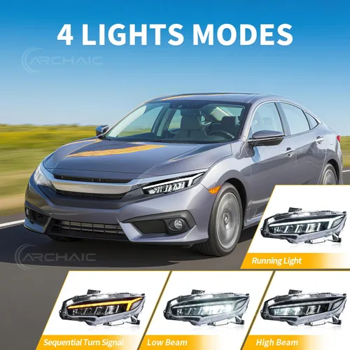 Miniatura 2 de Archaic Conjunto de faros delanteros compatible con Honda Civic 2016-2021 Sedan/Coupe/Hatchback/Type R, faros con señal de giro secuencial, DRL