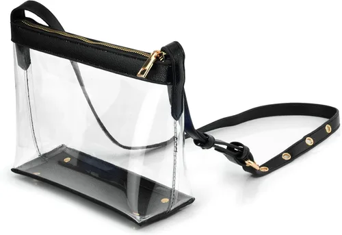 Miniatura 3 de Bolso cruzado transparente con cremallera y ribete de cuero vegano