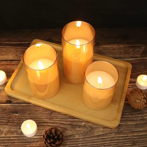 Miniatura 3 de GenSwin Velas de cristal sin llama que funcionan con pilas y temporizador remoto, velas LED sin llama parpadeantes de mecha 3D, cera real para Oro 3D
