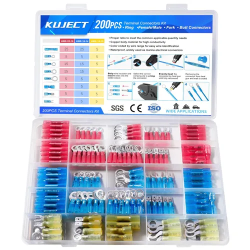 Miniatura 10 de Kuject Kit de 320 conectores de alambre termorretráctil, terminales eléctricos a prueba de agua, conectores de pala aislados para camiones marinos