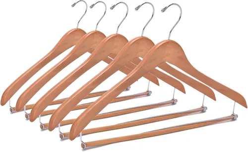 Miniatura 9 de Quality Hangers Perchas de madera hermosas y resistentes con barra de bloqueo, madera natural brillante (5)