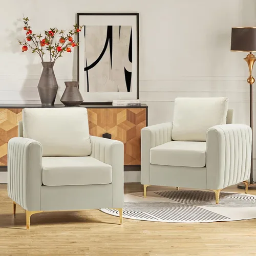 Miniatura 16 de HULALA HOME Silla de club de acento de terciopelo, sillón de terciopelo moderno tapizado de club con patas de metal dorado de mediados de siglo