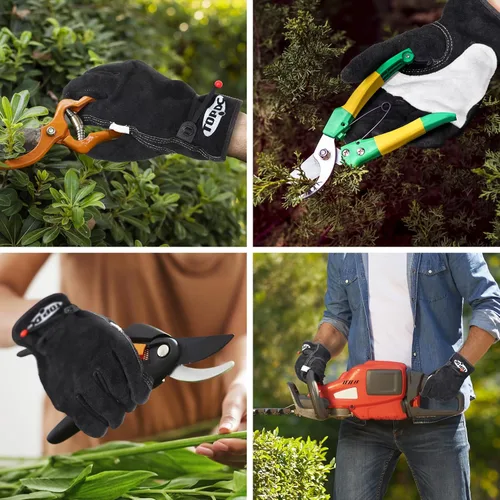 Miniatura 6 de TOPDC Guantes de trabajo de cuero para hombres o mujeres, guantes de cuero de piel de vaca para jardinería, soldadura TIG/MIG, motosierra, granja