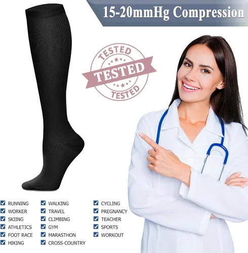 Miniatura 6 de QUXIANG 3 pares de calcetines de compresión para mujeres y hombres, circulación sanguínea, lo mejor para correr, ciclismo atlético, 15-20 mmHg