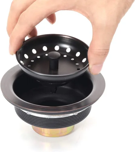 Miniatura 6 de KONE - Conjunto de drenaje para fregadero de cocina de 3-1/2 pulgadas con colador de cesta/tapón, todo en acero inoxidable resistente y bronce